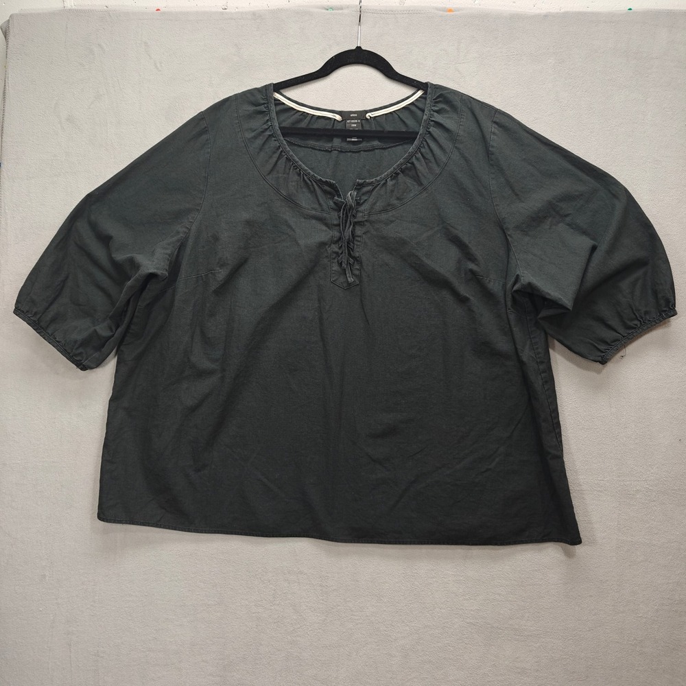 Womens Black Renaissance Top 28W Linen Cotton Puff Sleeves Peasant Lagenlook
